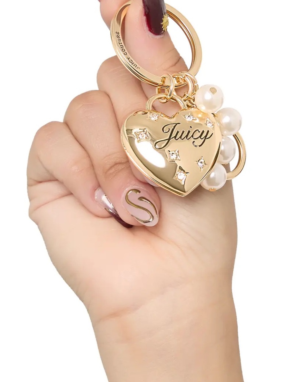 Juicy Couture Gold Heart Keychain with Pearl Accents